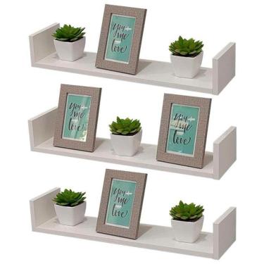 Imagem de Kit 3 Prateleiras Nichos Em U 60 X 15cm Branca Suporte Invisível