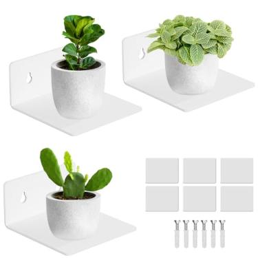 Imagem de Prateleiras de parede adesivas de acrílico, mini prateleiras flutuantes, prateleiras de acrílico para exibição, bordas para figuras pop, plantas, fotos modernas para decoração de quarto, sala de estar, montado na parede - branco