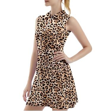 Imagem de FKEEP Vestidos esportivos femininos de golfe com zíper e gola V com shorts e bolso para treino atlético, 22 Leopardo dourado, M