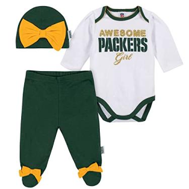 Imagem de NFL Green Bay Packers Pacote com 3 bodies com pés e conjunto de presente de boné, verde/branco, Green Bay Packers, 6 a 9 meses