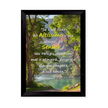 Imagem de Quadro Placa Decorativa Salmo 91 Religioso Bíblia - Moldura C/Vidro - 