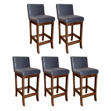 Imagem de Kit 5 Banquetas Média Estofada para Bancada de Cozinha Espanha Madeira