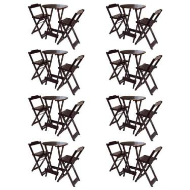 Imagem de Kit 8 Jogos de Mesa Bistrô de Madeira com 2 Cadeiras Dobravel Ideal pa