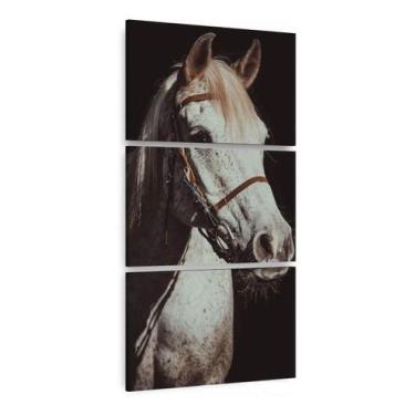 Imagem de Quadro Cavalo Branco Decorativo Vertical Para Sala Corredor - Wall Fra