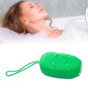 Imagem de Esponja Bucha De Silicone Com Porta Sabão Escova Para Banho - Platina