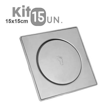 Imagem de Ralo Click Inteligente 15x15 Banheiro Aço Inox 15 Un. Pop Up Banho - A