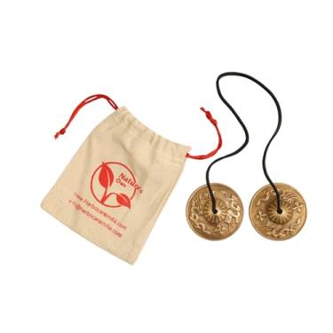 Imagem de Sinos de meditação para pratos tibetanos Tingsha com saco de pano tibetano, sinos de meditação de 6,3 cm, para instrumento de percussão (Símbolos de dragão em relevo)