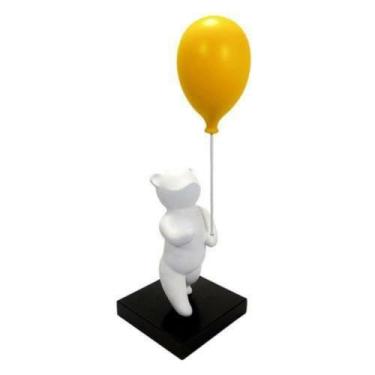 Imagem de Escultura Decorativa Urso Segurando Balão Luxo - LUXdécor