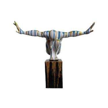 Imagem de Escultura Humana Arte Moderna Tinta Azul e Dourado Formosa - LUXdécor 