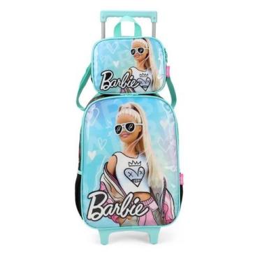 Imagem de KIT MOCHILA DE RODINHAS LANCHEIRA LUXCEL BARBIE Azul, M, Azul