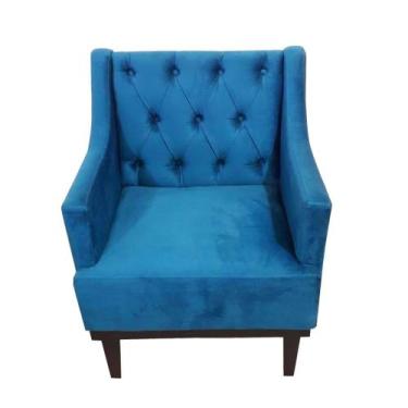 Imagem de Poltrona Decorativa Clássica Capitonê Suede Azul Veludo - SA Móveis - 