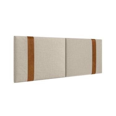 Imagem de Cabeceira Artemis Queen Linho Cru com Detalhes Couro Caramelo - MS - M