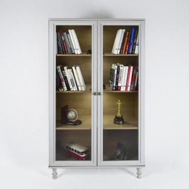 Imagem de Armário Multiuso 2 portas de vidro Ditália C/Kit Luz E-957, Cinza