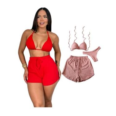 Imagem de Kit 2 Biquíni Com Short Malha Canelada Brilhante Premium - Praia - Bet