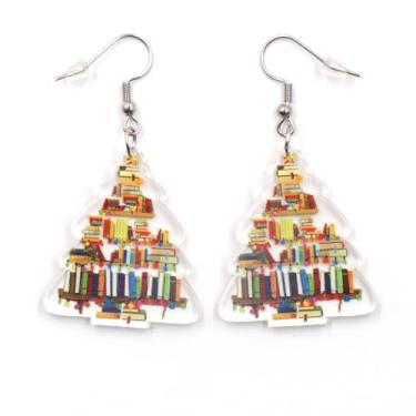 Imagem de Brincos de madeira de dupla face, brincos de giz de tesoura, brincos de pingente de maçã, presentes para o início da temporada escolar, One Size, Acrílico Resina, Sem pedra preciosa