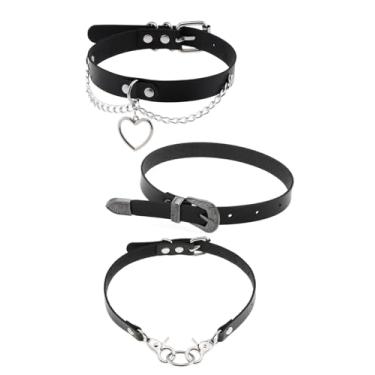 Imagem de Outman Pacote com 3 gargantilhas de couro punk gótico, colares de colarinho, corrente de clavícula para mulheres, Couro sintético, Sem Pedra Preciosa
