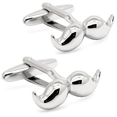 Imagem de Abotoaduras de barba de bigode de urso da HONEY para camisetas masculinas de casamento, presente de negócios 22mm x 8mm Prata