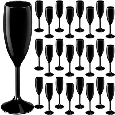 Imagem de Maxcheck 24 peças de taças de champanhe, taças de champanhe, taças de champanhe, taças de champanhe de plástico de 170 g para casamento, festa de aniversário, casamento, despedida de solteira (preta)