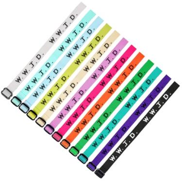 Imagem de FIRSAUKI 60 peças (5 dúzias) 12 cores pastel, Pulseiras de correias O que Jesus faria pulseiras tecidas religiosas cristãs WWJD para angariação de fundos, Adjustable, Nylon, Sem pedras preciosas