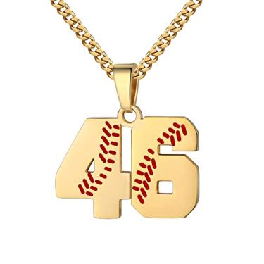 Imagem de Colar com número de beisebol para meninos 00-99 Atletas Jersey Número colar de aço inoxidável corrente banhada a ouro 55,88 cm pingente de beisebol personalizado presente de beisebol para homens e mulheres meninas, Aço inoxidável, não sabe