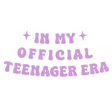 Imagem de Banner Pre-Strung In My Official Teenager Era - Decorações de festa de aniversário de adolescentes com glitter roxo para meninas, faixa oficial de aniversário de adolescente para adereços de cabine de