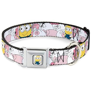 Imagem de Coleira para cachorro fivela de cinto de segurança Meu Malvado Favorito Família Minions Selfie Pigs Colagem Preta Pinks 38 a 66 cm 2,5 cm de largura
