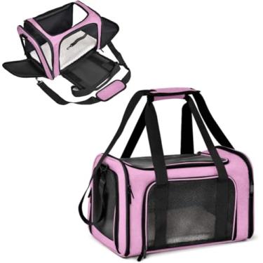 Imagem de Bolsa De Transporte Pet Reforçada Rosa 44x32x30cm para Viagem Cabine Avião Passeio Carro Cachorros Gato, Animais de estimação Cães Felinos