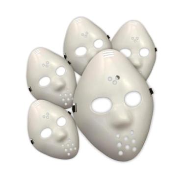 Imagem de Kit com 5 Máscaras Brancas de Halloween - Acessórios para Fantasias de Terror, Sexta-Feira 13, Cosplay e Festas