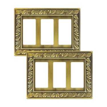 Imagem de treewell Pacote com 2 placas decorativas triplas, placas decorativas para interruptores e tampas de tomada, 3 placas de parede de metal de latão antigo, resistentes à corrosão