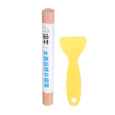 Imagem de HARFINGTON Bastão de enchimento de cera para reparo de madeira, marcadores de giz de cera com espátula, kit de retoque de móveis para remover arranhões no chão dos móveis, rosa claro