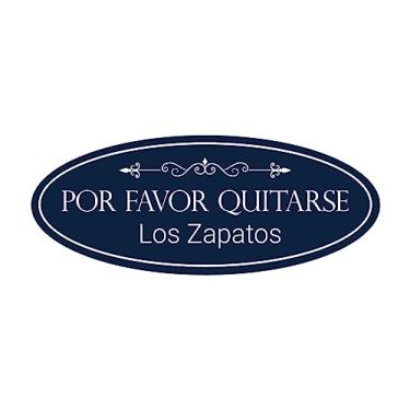 Imagem de Signs ByLITA Placa oval Por Favor Quitarse Los Zapatos Thank You (azul marinho/branco) - Médio