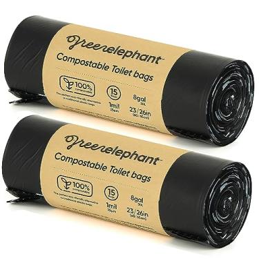 Imagem de Green Elephant Sacos de vaso sanitário portáteis | Sacos de vaso sanitário de acampamento de 15 litros para vaso sanitário portátil, vaso sanitário de viagem, vaso sanitário para acampamento, vaso sanitário dobrável, balde de vaso sanitário, vaso sanitário de emergência | 1 mils | 100% compostável, 