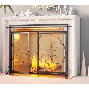 Imagem de Fire Beauty Tela de lareira com portas magnéticas, grande tela de lareira de metal para casa, proteção contra faíscas, protetores de incêndio de forno de metal decorativo, protetor de proteç