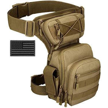 Imagem de SunForMorning Bolsa de perna tática para ferramentas militares, pochete Molle, utilitária, airsoft, motocicleta, ciclismo, cintura (1 adesivo incluído), Marrom, 5 x 9.5 x 13.3 inches, Tático