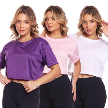 Imagem de Kit 3 Cropped Manga Curta Oversized Feminino Proteção Uv - MC Digital,