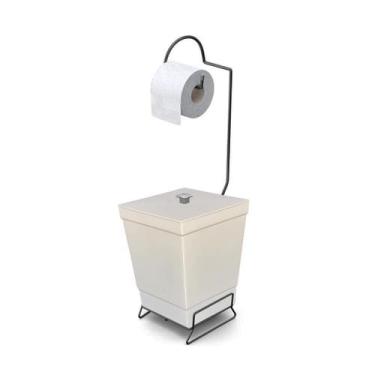 Imagem de Lixeira com Suporte de Papel Higiênico em Aço Preto - Stolf, Areia