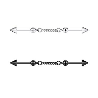 Imagem de Oyaface 14G (1,6 mm) Aço Inoxidável Preto Prata Piercing Helix Industrial Halteres Conjunto de Piercing, Aço inoxidável, Sem pedras preciosas