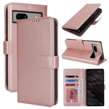 Imagem de SunYoo Capa carteira para Google Pixel 7a com suporte para cartão, capa carteira Pixel 7a para homens e mulheres, capa de telefone flip de couro à prova de choque com fivela magnética - ouro rosa