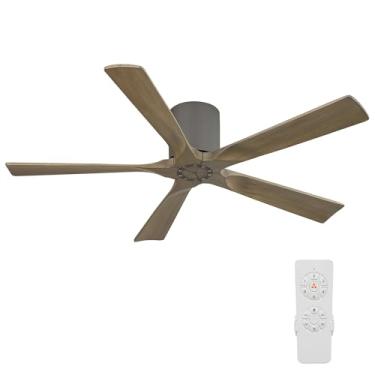 Imagem de ELEHINSER Ventilador De Teto De Perfil Baixo De 52 Polegadas Sem Luz, 5 Lâminas De Madeira Maciça, 6 Velocidades, Motor Dc Silencioso, Temporizador, Ventilador De Teto Moderno Embutido Sem Luz Com C