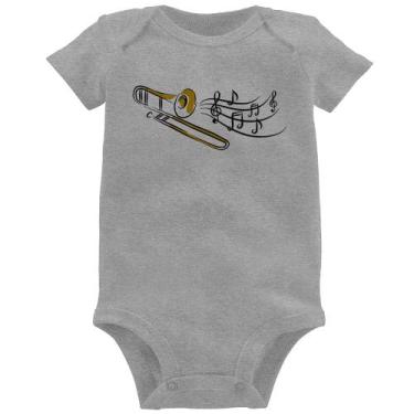 Imagem de Body Bebê Trombone Notas Musicais - Foca na Moda, Cinza, P