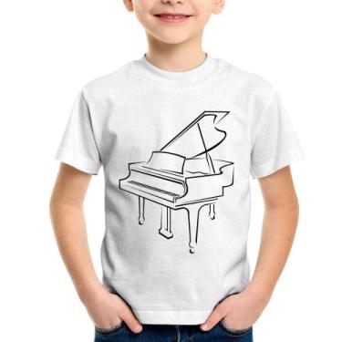 Imagem de Camiseta Infantil Piano - Foca na Moda, Branco, 4