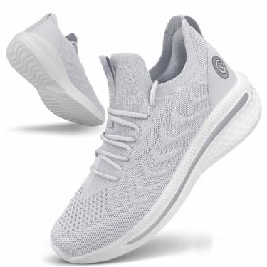 Imagem de Pujcs Tênis feminino antiderrapante, leve, respirável, para corrida, academia, treino, malha, Cinza claro, 38