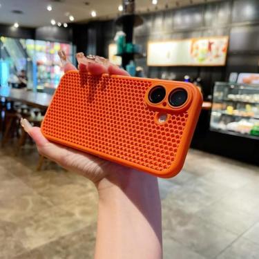 Imagem de Capa de celular de malha com dissipação de calor em formato de favo de mel para iPhone 16 15 14 Plus 13 12 11 Pro Max, capa de cor sólida com orifício de resfriamento respirável, laranja SH, para iP