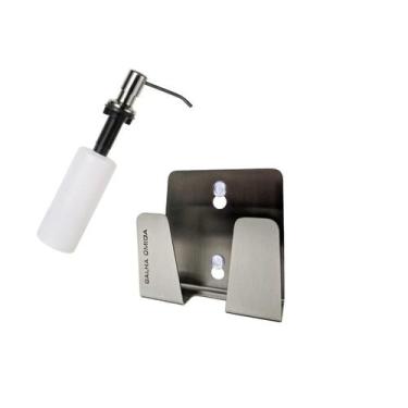 Imagem de Kit Dosador de detergente com suporte p/ esponja em inox - LOJASARAH