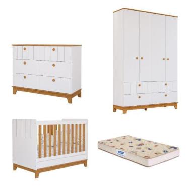 Imagem de Quarto de Bebê Completo com Guarda Roupa Cômoda Berço e Colchão Liza P