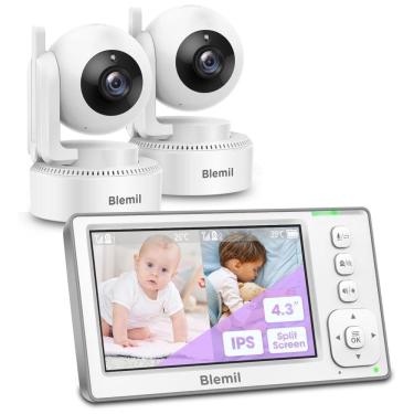 Imagem de Babá Eletrônica com Monitor de Tela Dividida, Bateria de 29H, 2 Câmeras e Áudio, Sem WiFi, Blemil BL9046-2, Branca
