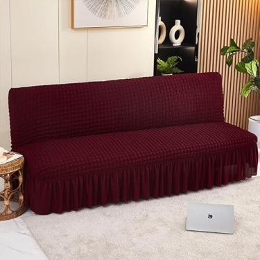Imagem de Capa de futon sem braços com saia de babados, sofá-cama futon altamente elástica(Red,Large (190-210cm))