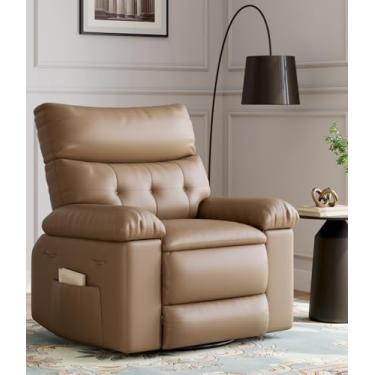 Imagem de GarveeHome Cadeiras reclináveis grandes com calor e massagem - Cadeira reclinável giratória de 360° para adultos - Cadeira de balanço manual com suporte de copo para salas de estar, quartos e