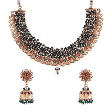 Imagem de I Jewels Gargantilha de pérolas de latão Bollywood banhado a ouro 18K indiano com brincos para mulheres/meninas (MC103-109), Sem Pedra Preciosa