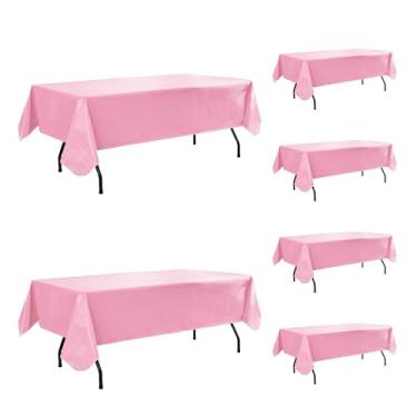 Imagem de Enjoyidea Toalha de mesa de vinil com forro de flanela - pacote com 6 toalhas de mesa rosa 152 x 300 cm de plástico à prova d'água para uso externo, tecido oleado resistente, protetor retangular de